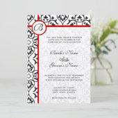 Invitation Elégant Damask Side Borders Red Trim Mariage (Debout devant)
