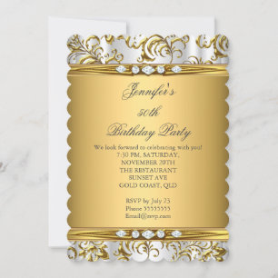 Invitation Elégant Damassé Or Blanc Diamant Argent Anniversai