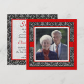 Invitation Élégant Damassé Rouge et Noir pour Mariage et Anni (Devant / Derrière)