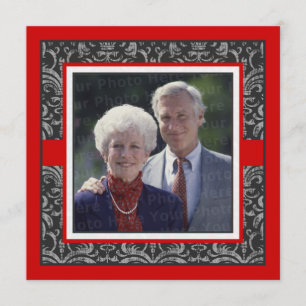 Invitation Élégant damassé rouge et noir pour mariage et anni