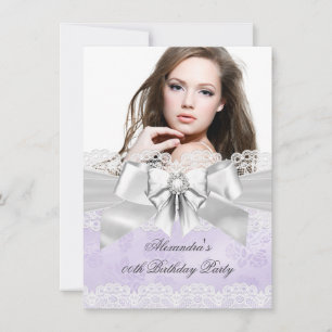 Invitation Élégant Damassé Violet Argent Fête d'Anniversaire