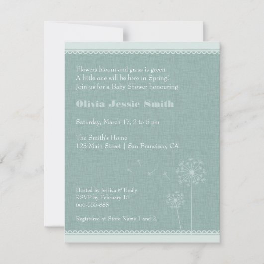 Invitation Élégant Dandelions Printemps Baby Shower Invitatio (Devant)