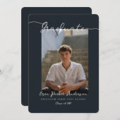 Invitation Elegant Dark Blue Graduate Announcement with Photo (Devant / Derrière)