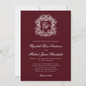 Invitation Elegant Dark Burgundy Monogram Crest Wedding (Devant)