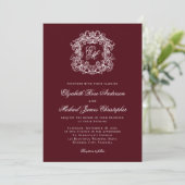 Invitation Elegant Dark Burgundy Monogram Crest Wedding (Debout devant)