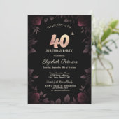 Invitation Elégant Dark Burgundy Rose Black 40e anniversaire (Debout devant)