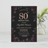 Invitation Elégant Dark Burgundy Rose Noir 80e anniversaire (Debout devant)