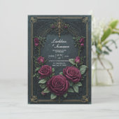 Invitation Elegant Dark Gothic Burgundy Rose Arched Wedding (Debout devant)