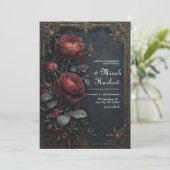 Invitation Elegant Dark Gothic Burgundy Rose Floral Wedding (Debout devant)
