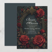 Invitation Elegant Dark Gothic Burgundy Rose Oval Wedding (Devant / Derrière)