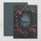 Invitation Elegant Dark Gothic Burgundy Rose Oval Wedding (Devant / Derrière)