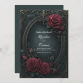 Invitation Elegant Dark Gothic Burgundy Rose Oval Wedding (Devant / Derrière)