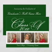 Invitation Élégant Dark Green 3 Photo College (Devant / Derrière)