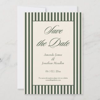 Invitation Elegant Dark Green and Cream Stripes Save the Date