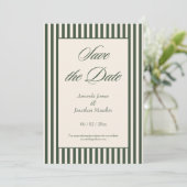 Invitation Elegant Dark Green and Cream Stripes Save the Date (Debout devant)
