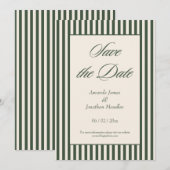 Invitation Elegant Dark Green and Cream Stripes Save the Date (Devant / Derrière)