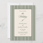 Invitation Elegant Dark Green Cream Vertical Stripes Wedding (Devant)