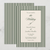 Invitation Elegant Dark Green Cream Vertical Stripes Wedding (Devant / Derrière)