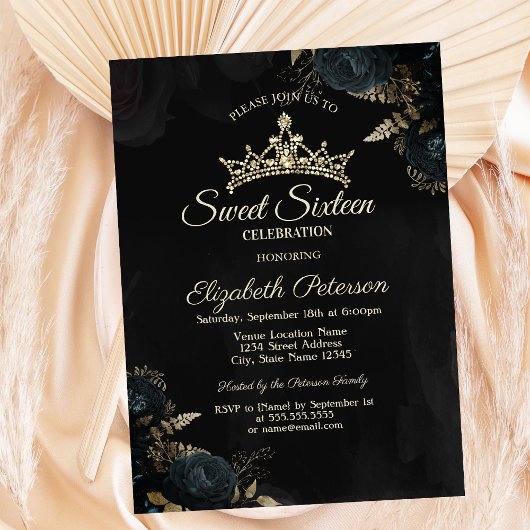 Invitation Elegant Dark Green Roses Gothic Sweet 16