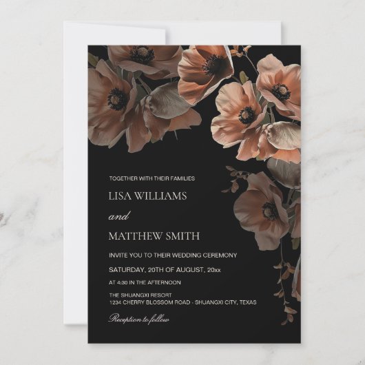 Invitation Elegant Dark Moody Blush Flowers  Wedding (Devant)