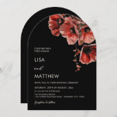 Invitation Elegant Dark Moody Red Flowers Arched (Devant / Derrière)