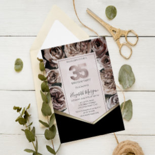 Invitation Elégant Dark Roses 35e anniversaire