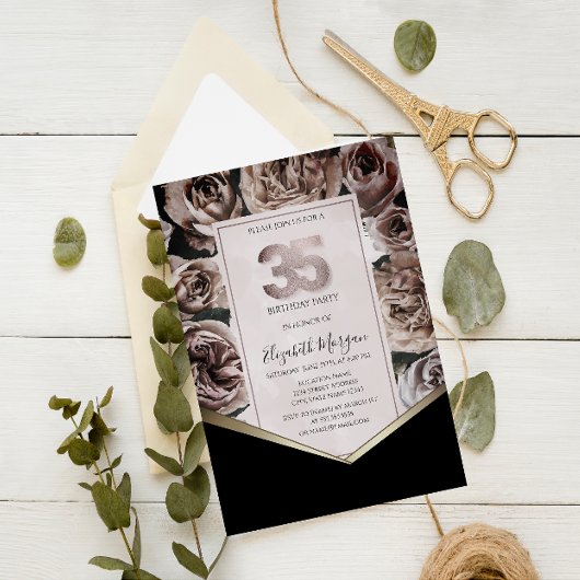Invitation Elégant Dark Roses 35e anniversaire