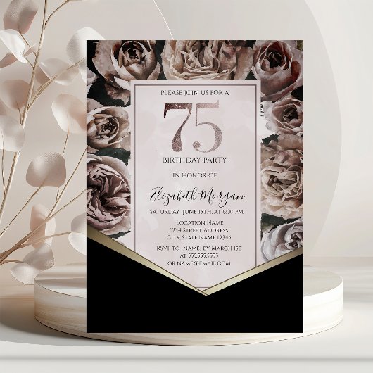 Invitation Elégant Dark Roses 75e anniversaire