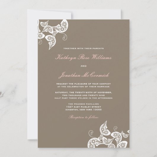 Invitation élégant de mariage de Boho de paon (Devant)