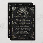 Invitation élégant de mariage de crâne d'or noir (Devant / Derrière)