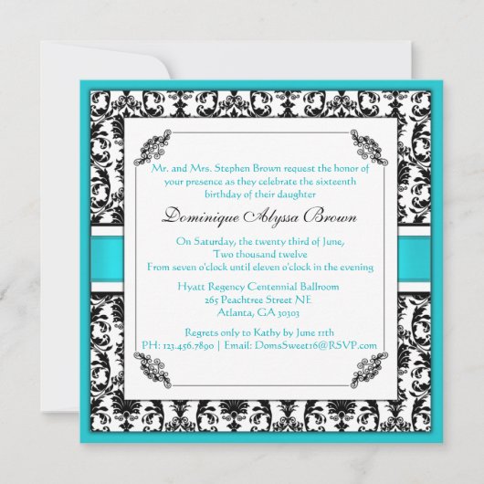 Invitation élégant de remous de damassé [Teal] (Devant)
