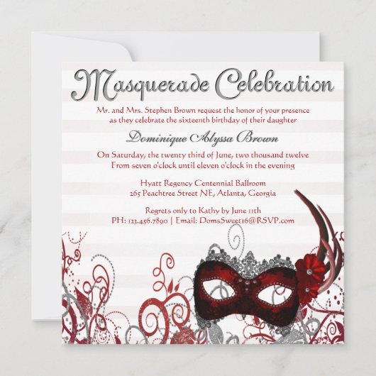 Invitation élégant de remous de mascarade [rouge] (Devant)