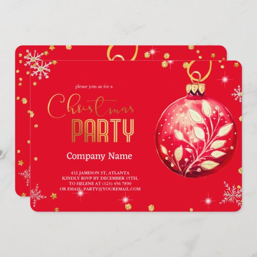 Invitation Élégant décor magique de Noël rouge (Devant / Derrière)