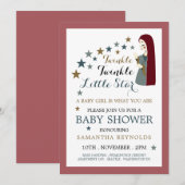 Invitation Élégant décrochage étoiles, Baby shower de fille (Devant / Derrière)