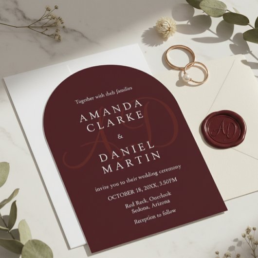 Invitation Elegant Deep Burgendy Wedding Arch Monogram