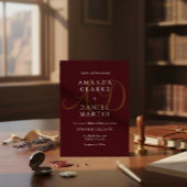 Invitation Elegant Deep Burgendy Wedding Monogram Initials 