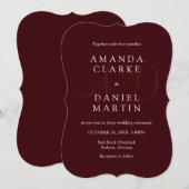 Invitation Elegant Deep Burgendy Wedding Monogram Initials (Devant / Derrière)