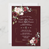 Invitation Elegant Deep Burgundy Blush Flowers Gold Wedding (Devant)