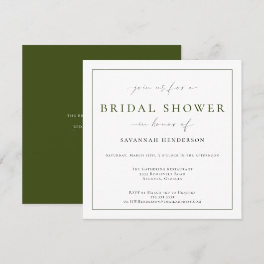 Invitation Elegant Deep Green Bridal Shower Classic (Devant / Derrière)