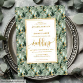 Invitation Elégant Deep Green Gold Eucalyptus Mariage Invite