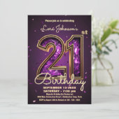 Invitation Elegant Deep Purple Gemstone Gold 21st Birthday (Debout devant)