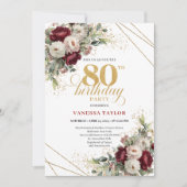 Invitation Elegant Deep Red Burgundy 80th Birthday (Devant)