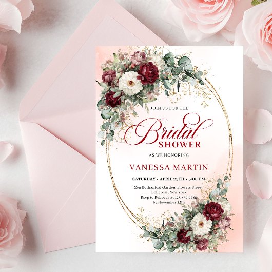 Invitation Elegant Deep Red Eucalyptus Bridal Shower Invite