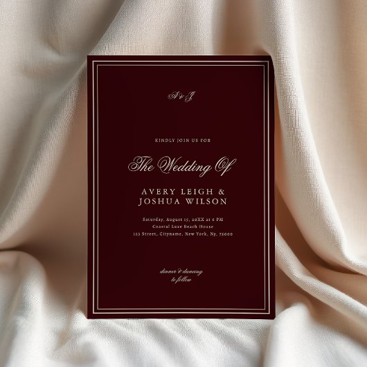 Invitation Elegant Deep Red Monogram Old Money Wedding