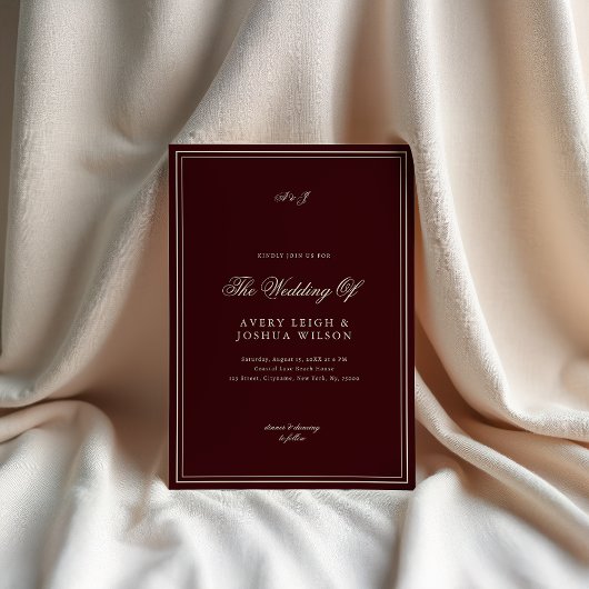 Invitation Elegant Deep Red Monogram Old Money Wedding