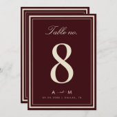 Invitation Elegant Deep Red Wedding 5x7 Table Number Card (Devant / Derrière)