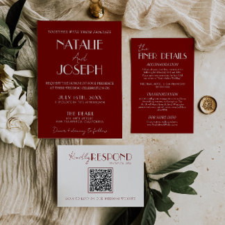 Invitation Elegant Deep Red White Burgundy Minimalist Wedding