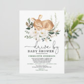 Invitation Elégant Deer Ivory Floral Drive Par Baby shower (Debout devant)