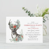 Invitation Élégant Deer Poinsettia FÊTE DE Noël (Debout devant)