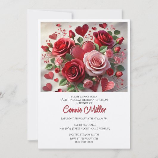 Invitation Élégant déjeuner d'anniversaire de Saint-Valentin (Devant)